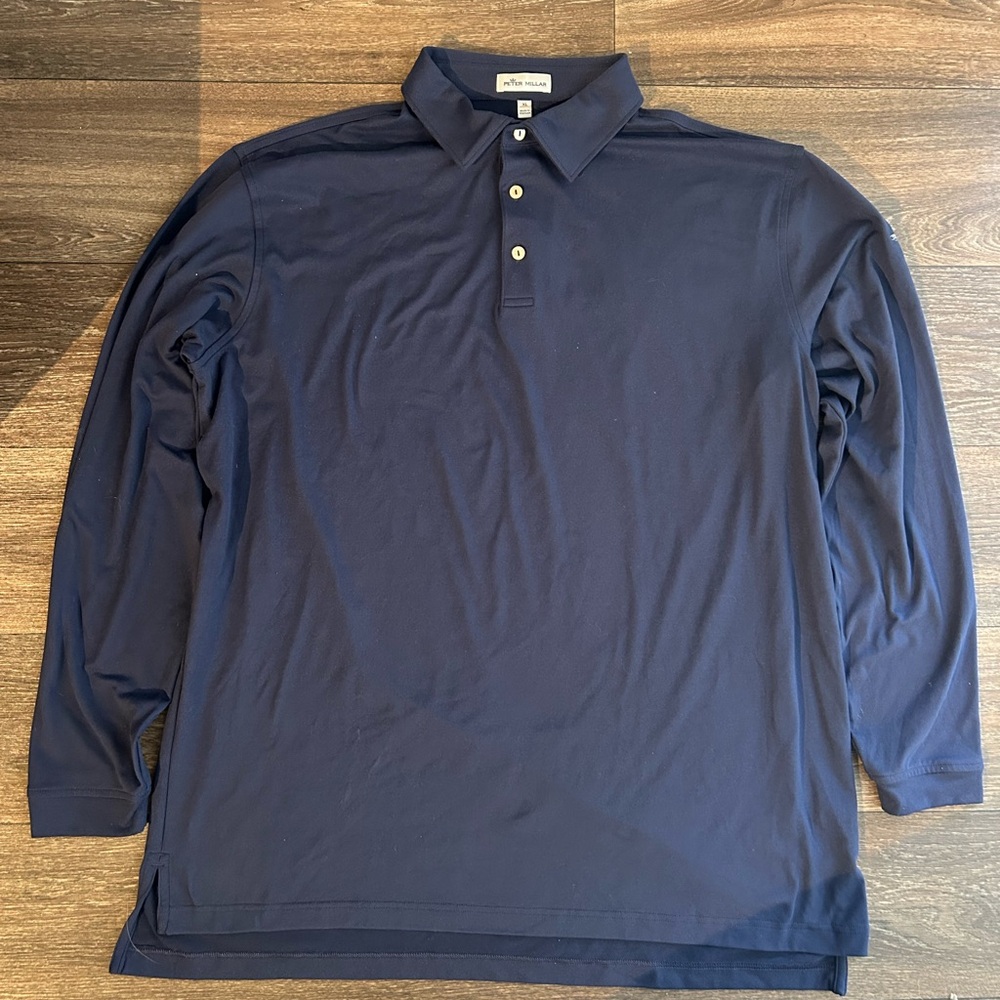 Peter Millar Men's Navy Polo Shirt Long Sleeve Collard